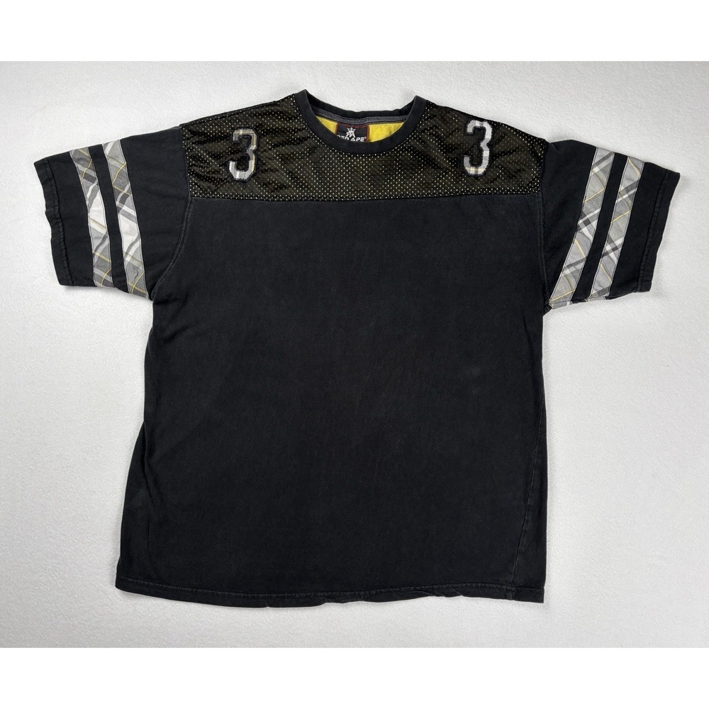 Red Ape Y2K Jersey Style T-Shirt Black Mesh 3‎ Patch Plaid Sleeves 1933 XL